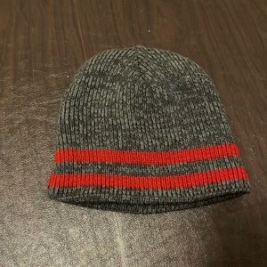 Grey Beanie with red stripes